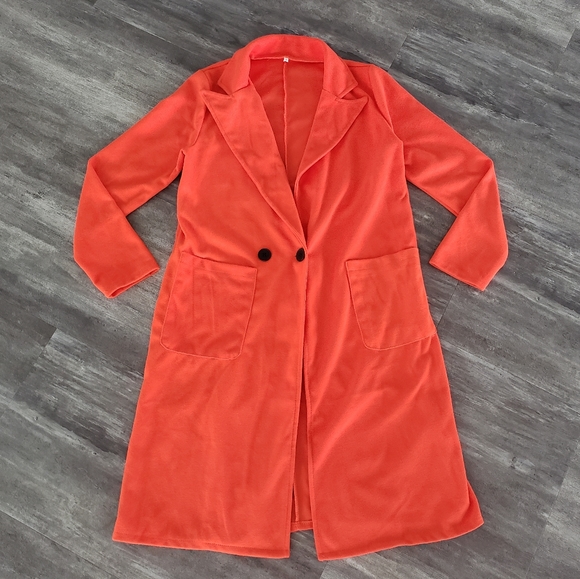 Fire Orange Pocket Detailed Long Fleece Trench - Picture 1 of 3